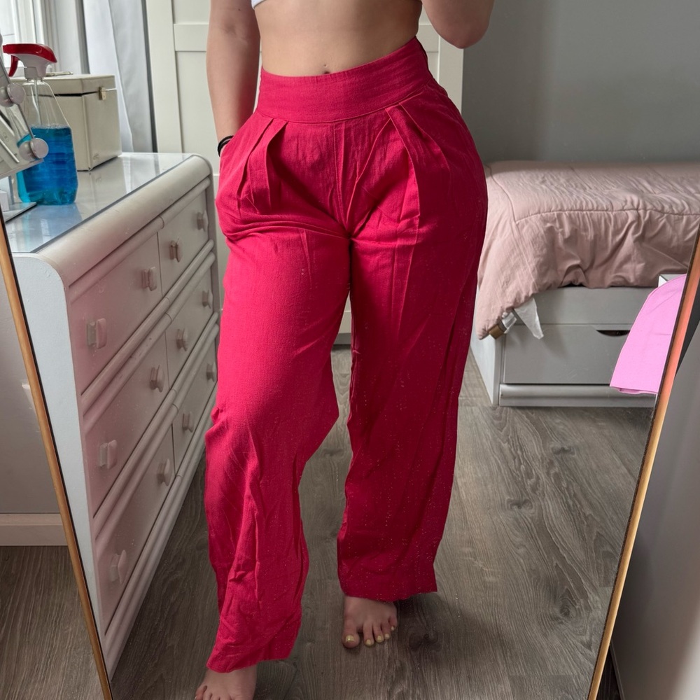 Vibrant Red High-Waisted Pants